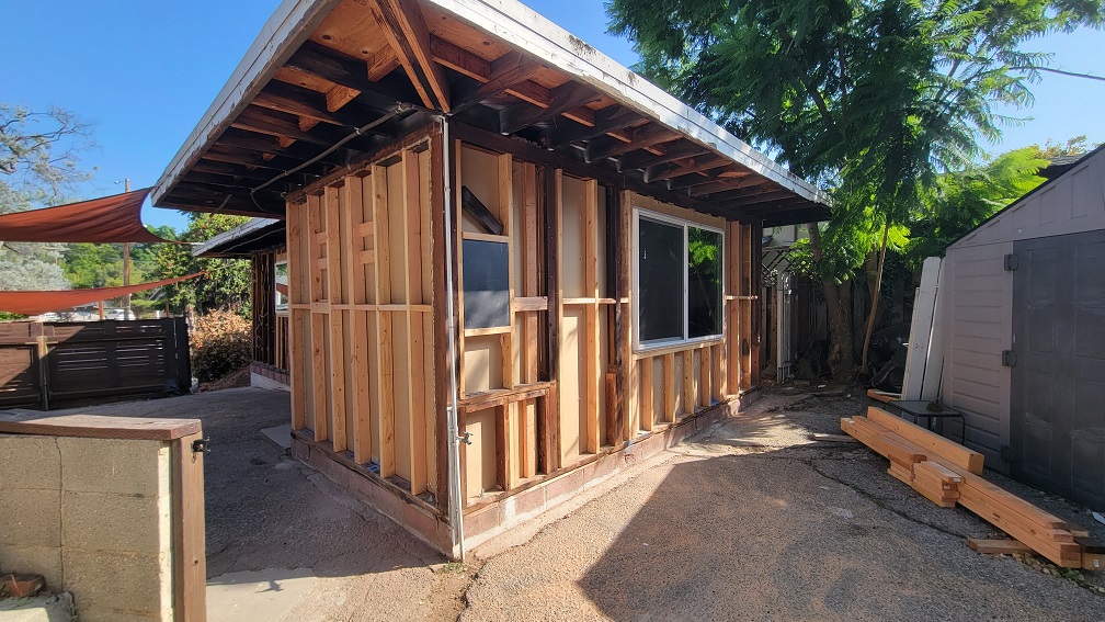 Framing work during major home remodel or room addition project.